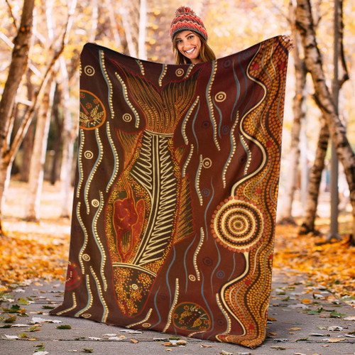 Australia Aboriginal Inspired Blanket - Fish Aboriginal Dot Artwork Australia Aboriginal Inspired Blanket - Fish Aboriginal Dot Artwork
