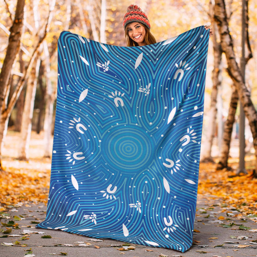 Australia Aboriginal Inspired Blanket - Aboriginal Art Dot Painting Pattern Blue Color Australia Aboriginal Inspired Blanket - Aboriginal Art Dot Painting Pattern Blue Color