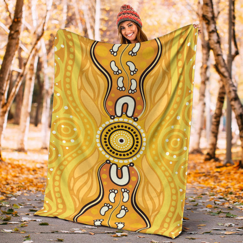 Australia Aboriginal Inspired Blanket - Aboriginal Yellow Color Dot Art Vector Background Australia Aboriginal Inspired Blanket - Aboriginal Yellow Color Dot Art Vector Background
