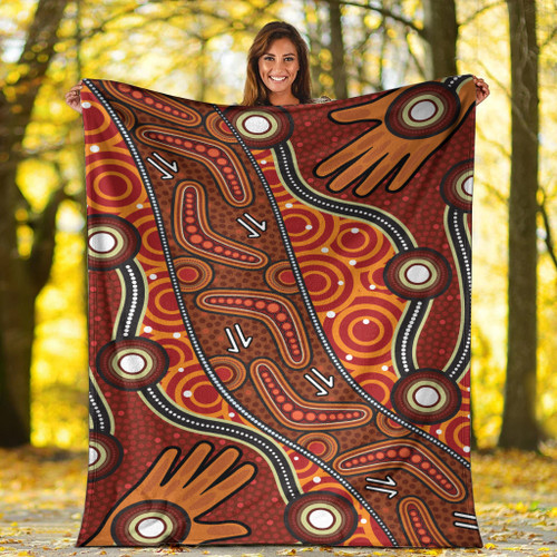Australia Aboriginal Inspired Blanket - Australian Aboriginal Art Dot Art Orange Australia Aboriginal Inspired Blanket - Australian Aboriginal Art Dot Art Orange