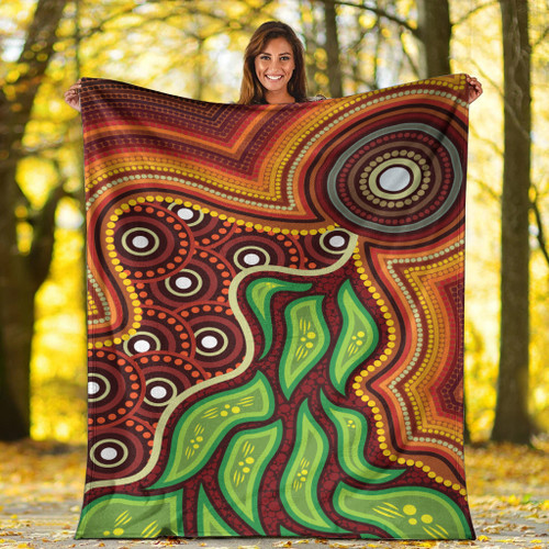 Australia Aboriginal Inspired Blanket - Tree Nature Dot Design Vector Aboriginal Artwork