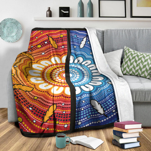 Australia Aboriginal Inspired Blanket - Blue And Orange Aboriginal Dot Art Vector Painting Australia Aboriginal Inspired Blanket - Blue And Orange Aboriginal Dot Art Vector Painting