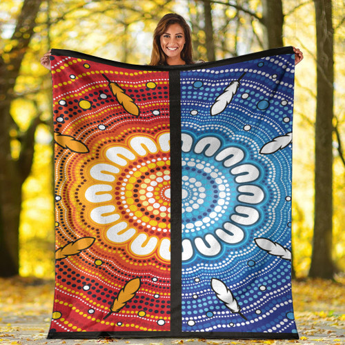 Australia Aboriginal Inspired Blanket - Blue And Orange Aboriginal Dot Art Vector Painting Australia Aboriginal Inspired Blanket - Blue And Orange Aboriginal Dot Art Vector Painting