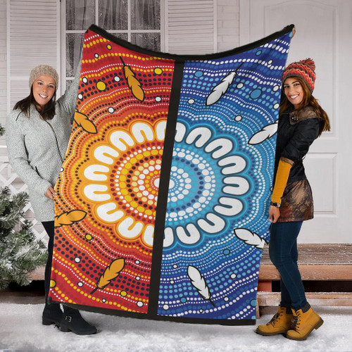 Australia Aboriginal Inspired Blanket - Blue And Orange Aboriginal Dot Art Vector Painting Australia Aboriginal Inspired Blanket - Blue And Orange Aboriginal Dot Art Vector Painting