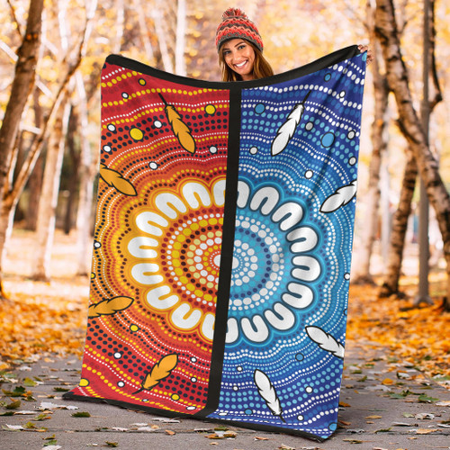 Australia Aboriginal Inspired Blanket - Blue And Orange Aboriginal Dot Art Vector Painting Australia Aboriginal Inspired Blanket - Blue And Orange Aboriginal Dot Art Vector Painting