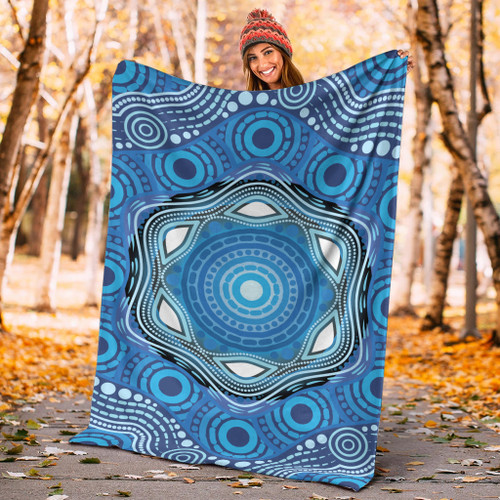 Australia Aboriginal Inspired Blanket - Aboriginal Dot Design Blue Vector Painting Australia Aboriginal Inspired Blanket - Aboriginal Dot Design Blue Vector Painting