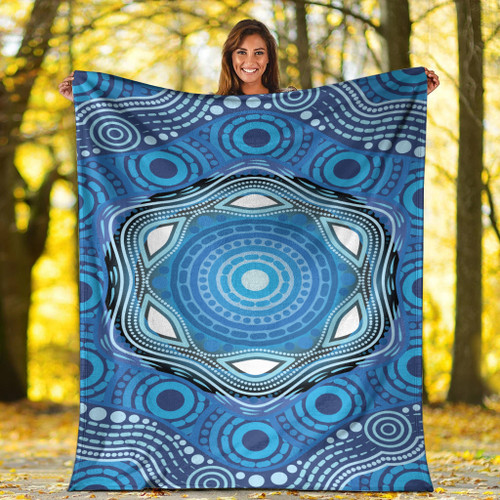 Australia Aboriginal Inspired Blanket - Aboriginal Dot Design Blue Vector Painting Australia Aboriginal Inspired Blanket - Aboriginal Dot Design Blue Vector Painting