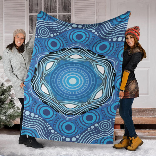Australia Aboriginal Inspired Blanket - Aboriginal Dot Design Blue Vector Painting Australia Aboriginal Inspired Blanket - Aboriginal Dot Design Blue Vector Painting