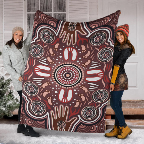 Australia Aboriginal Inspired Blanket - Dot Aboriginal Style Of Painting With Hands