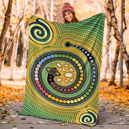 Australia Aboriginal Inspired Blanket - Aboriginal Art Vector Painting With Snake Australia Aboriginal Inspired Blanket - Aboriginal Art Vector Painting With Snake