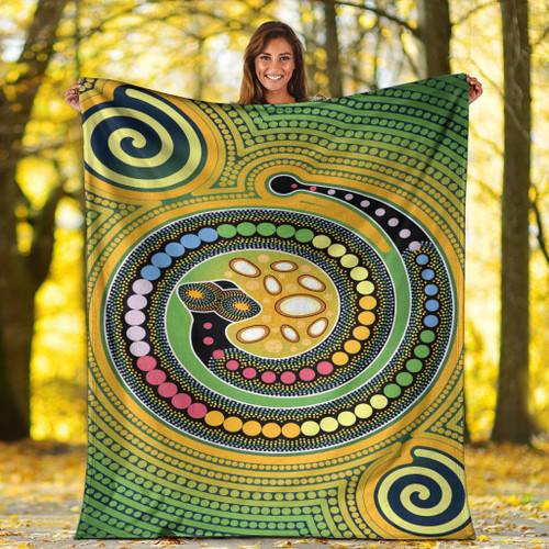 Australia Aboriginal Inspired Blanket - Aboriginal Art Vector Painting With Snake Australia Aboriginal Inspired Blanket - Aboriginal Art Vector Painting With Snake
