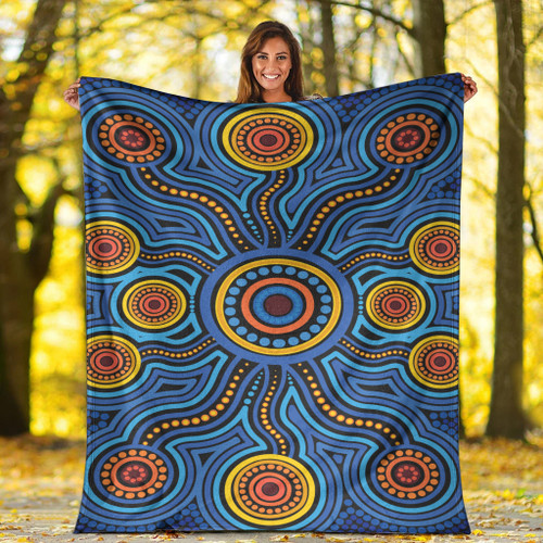 Australia Aboriginal Inspired Blanket - Blue Aboriginal Connection Artwork