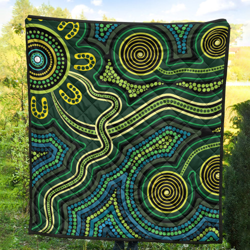 Australia Aboriginal Inspired Quilt - Green Circle Aboiginal Inspired Dot Painting Style
