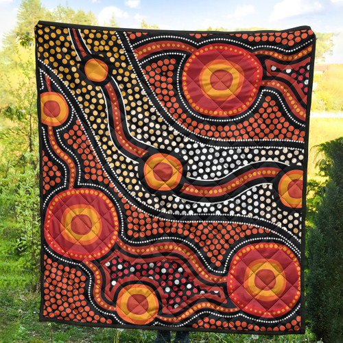Australia Aboriginal Inspired Quilt - Orange Aboiginal Inspired Dot Painting Style Australia Aboriginal Inspired Quilt - Orange Aboiginal Inspired Dot Painting Style