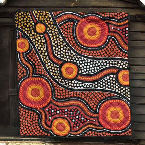 Australia Aboriginal Inspired Quilt - Orange Aboiginal Inspired Dot Painting Style Australia Aboriginal Inspired Quilt - Orange Aboiginal Inspired Dot Painting Style