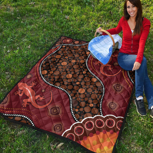 Australia Aboriginal Inspired Quilt - Lizard Aboriginal Inspired Dot Painting Style Australia Aboriginal Inspired Quilt - Lizard Aboriginal Inspired Dot Painting Style