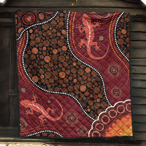 Australia Aboriginal Inspired Quilt - Lizard Aboriginal Inspired Dot Painting Style Australia Aboriginal Inspired Quilt - Lizard Aboriginal Inspired Dot Painting Style