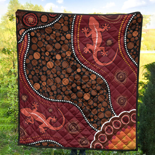 Australia Aboriginal Inspired Quilt - Lizard Aboriginal Inspired Dot Painting Style Australia Aboriginal Inspired Quilt - Lizard Aboriginal Inspired Dot Painting Style