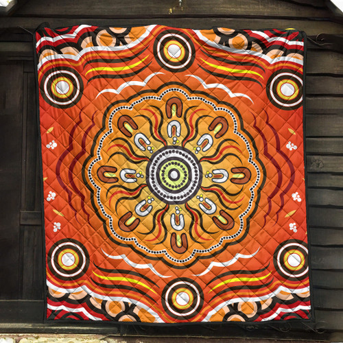 Australia Aboriginal Inspired Quilt - The Sun Indigenous Aboiginal Inspired Dot Painting Style
