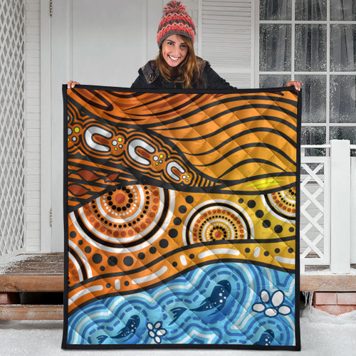 Australia Aboriginal Inspired Quilt - Nature Aboiginal Inspired Dot Painting Style Australia Aboriginal Inspired Quilt - Nature Aboiginal Inspired Dot Painting Style