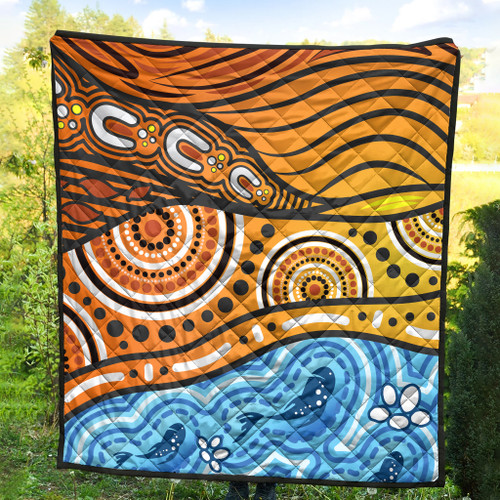 Australia Aboriginal Inspired Quilt - Nature Aboiginal Inspired Dot Painting Style Australia Aboriginal Inspired Quilt - Nature Aboiginal Inspired Dot Painting Style