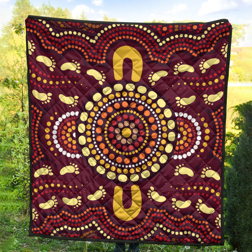 Australia Aboriginal Inspired Quilt - Foots Print Aboiginal Inspired Dot Painting Style Australia Aboriginal Inspired Quilt - Foots Print Aboiginal Inspired Dot Painting Style