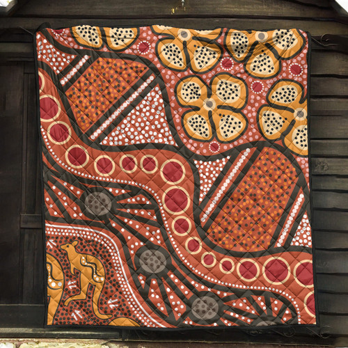 Australia Aboriginal Inspired Quilt -  Aboiginal Inspired Dot Painting Style Australia Aboriginal Inspired Quilt -  Aboiginal Inspired Dot Painting Style