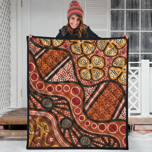 Australia Aboriginal Inspired Quilt -  Aboiginal Inspired Dot Painting Style Australia Aboriginal Inspired Quilt -  Aboiginal Inspired Dot Painting Style