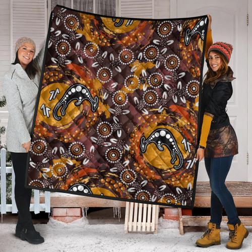 Australia Aboriginal Inspired Quilt - Kangaroo Aboiginal Inspired Dot Painting Style Australia Aboriginal Inspired Quilt - Kangaroo Aboiginal Inspired Dot Painting Style
