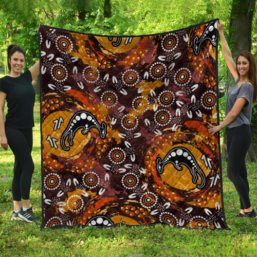 Australia Aboriginal Inspired Quilt - Kangaroo Aboiginal Inspired Dot Painting Style