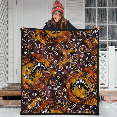 Australia Aboriginal Inspired Quilt - Kangaroo Aboiginal Inspired Dot Painting Style Australia Aboriginal Inspired Quilt - Kangaroo Aboiginal Inspired Dot Painting Style
