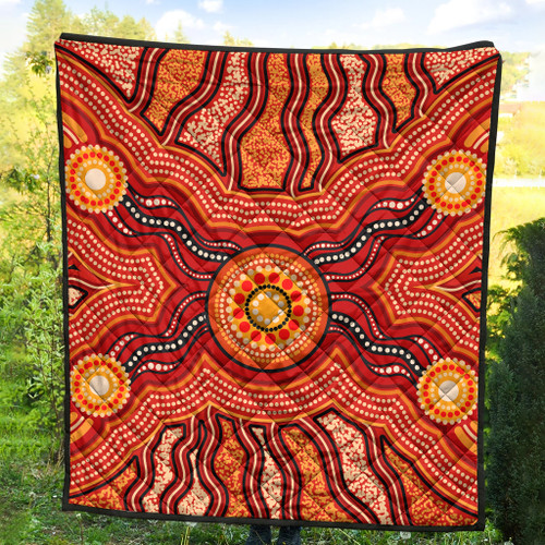 Australia Aboriginal Inspired Quilt - Indigenous Connection Aboiginal Inspired Dot Painting Style Australia Aboriginal Inspired Quilt - Indigenous Connection Aboiginal Inspired Dot Painting Style