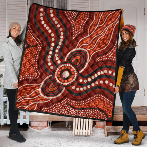 Australia Aboriginal Inspired Quilt - River Aboiginal Inspired Dot Painting Style Australia Aboriginal Inspired Quilt - River Aboiginal Inspired Dot Painting Style