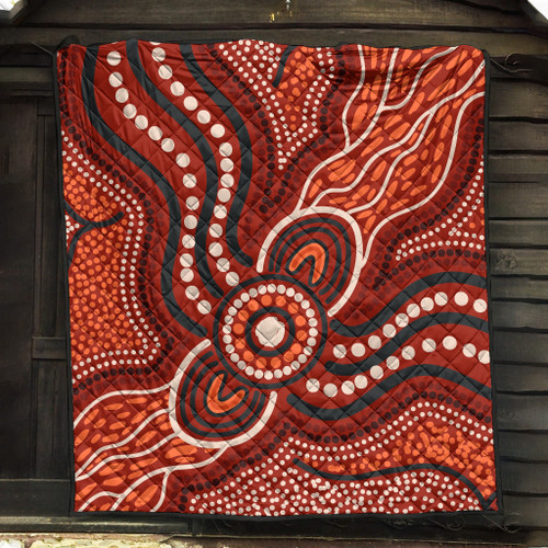 Australia Aboriginal Inspired Quilt - River Aboiginal Inspired Dot Painting Style Australia Aboriginal Inspired Quilt - River Aboiginal Inspired Dot Painting Style