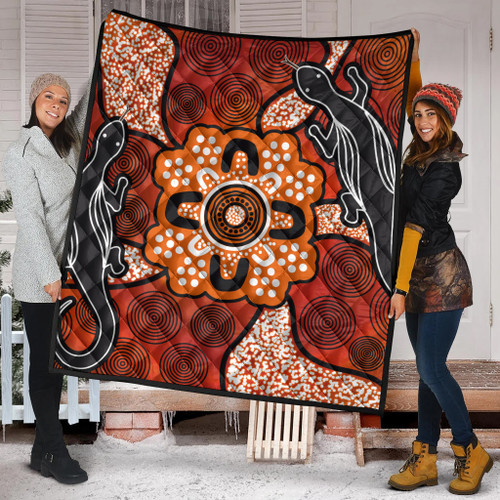 Australia Aboriginal Inspired Quilt - Lizard Art Aboriginal Inspired Dot Painting Style Australia Aboriginal Inspired Quilt - Lizard Art Aboriginal Inspired Dot Painting Style