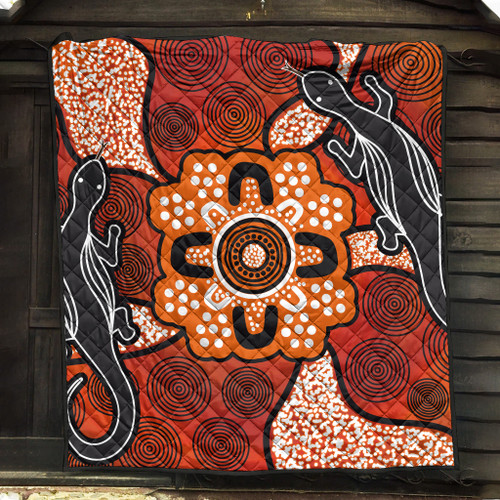 Australia Aboriginal Inspired Quilt - Lizard Art Aboriginal Inspired Dot Painting Style Australia Aboriginal Inspired Quilt - Lizard Art Aboriginal Inspired Dot Painting Style
