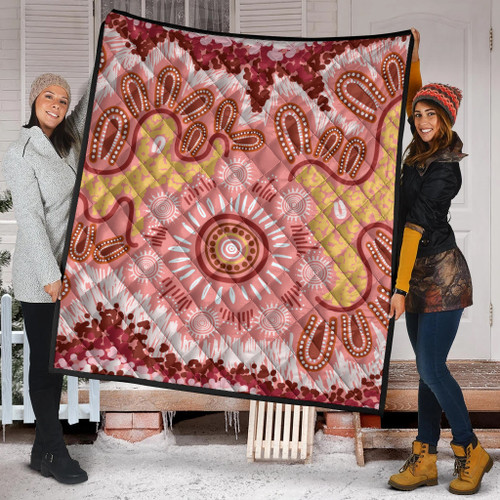 Australia Aboriginal Inspired Quilt - Aboriginal Inspired Pattern Dot Painting Style Australia Aboriginal Inspired Quilt - Aboriginal Inspired Pattern Dot Painting Style