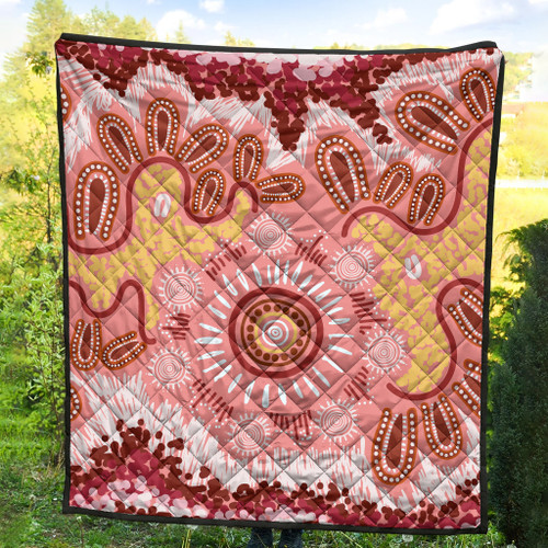 Australia Aboriginal Inspired Quilt - Aboriginal Inspired Pattern Dot Painting Style Australia Aboriginal Inspired Quilt - Aboriginal Inspired Pattern Dot Painting Style