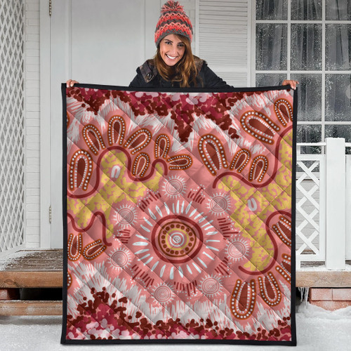 Australia Aboriginal Inspired Quilt - Aboriginal Inspired Pattern Dot Painting Style Australia Aboriginal Inspired Quilt - Aboriginal Inspired Pattern Dot Painting Style