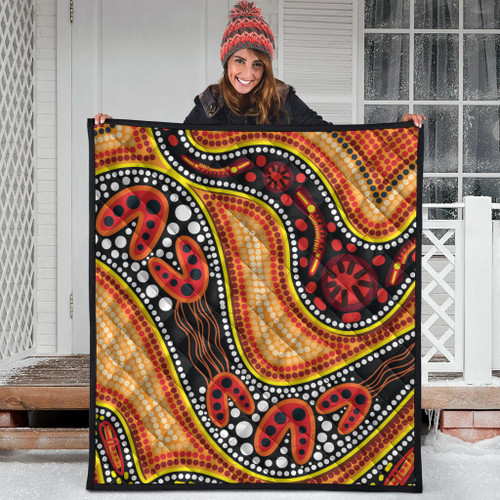 Australia Aboriginal Inspired Quilt - Indigenous Art Aboriginal Inspired Dot Painting Style 2 Australia Aboriginal Inspired Quilt - Indigenous Art Aboriginal Inspired Dot Painting Style 2
