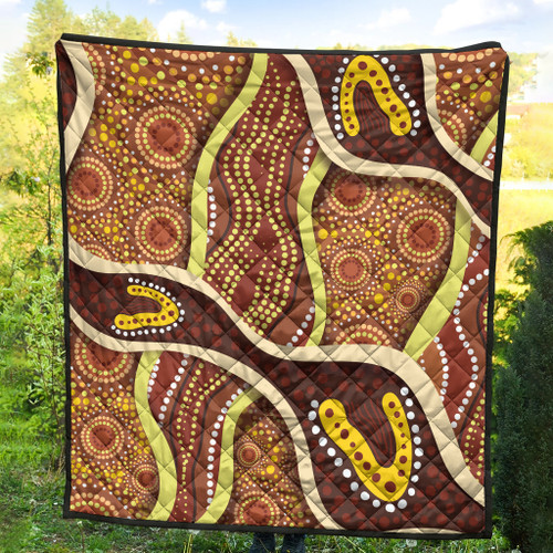 Australia Aboriginal Inspired Quilt - Indigenous Art Aboriginal Inspired Dot Painting Style 5 Australia Aboriginal Inspired Quilt - Indigenous Art Aboriginal Inspired Dot Painting Style 5