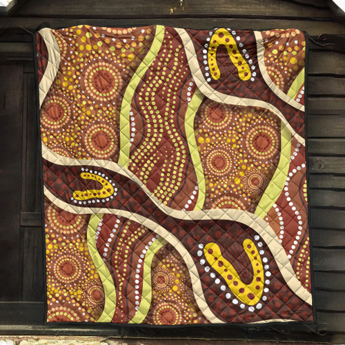 Australia Aboriginal Inspired Quilt - Indigenous Art Aboriginal Inspired Dot Painting Style 5 Australia Aboriginal Inspired Quilt - Indigenous Art Aboriginal Inspired Dot Painting Style 5