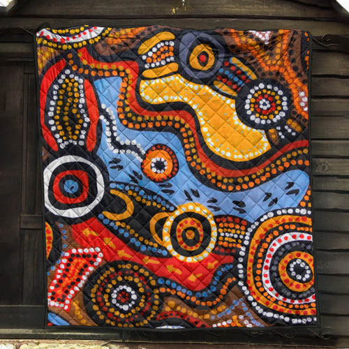 Australia Aboriginal Inspired Quilt - Indigenous Art Aboriginal Inspired Dot Painting Style 7 Australia Aboriginal Inspired Quilt - Indigenous Art Aboriginal Inspired Dot Painting Style 7