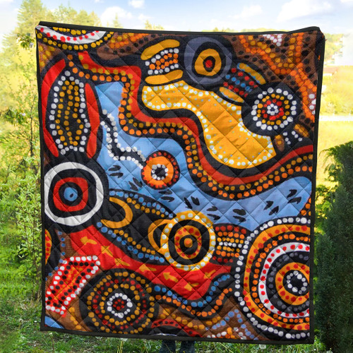 Australia Aboriginal Inspired Quilt - Indigenous Art Aboriginal Inspired Dot Painting Style 7 Australia Aboriginal Inspired Quilt - Indigenous Art Aboriginal Inspired Dot Painting Style 7