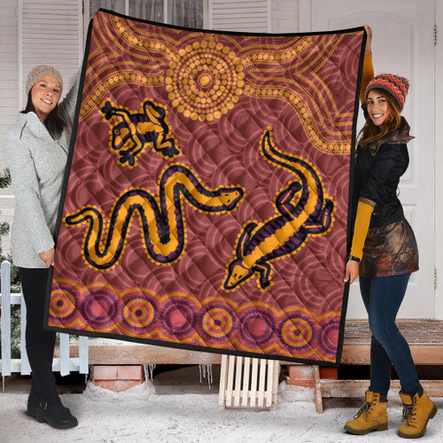 Australia Aboriginal Inspired Quilt - Indigenous Animal Aboriginal Inspired Dot Painting Style Australia Aboriginal Inspired Quilt - Indigenous Animal Aboriginal Inspired Dot Painting Style