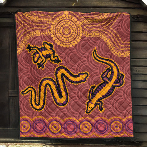 Australia Aboriginal Inspired Quilt - Indigenous Animal Aboriginal Inspired Dot Painting Style Australia Aboriginal Inspired Quilt - Indigenous Animal Aboriginal Inspired Dot Painting Style