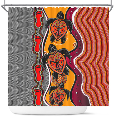 Australia Aboriginal Inspired Shower Curtain - Turtle And Foot Print Aboiginal Inspired Dot Painting Style Australia Aboriginal Inspired Shower Curtain - Turtle And Foot Print Aboiginal Inspired Dot Painting Style