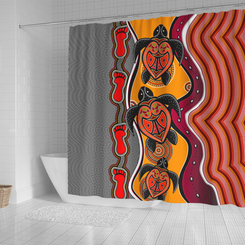 Australia Aboriginal Inspired Shower Curtain - Turtle And Foot Print Aboiginal Inspired Dot Painting Style Australia Aboriginal Inspired Shower Curtain - Turtle And Foot Print Aboiginal Inspired Dot Painting Style
