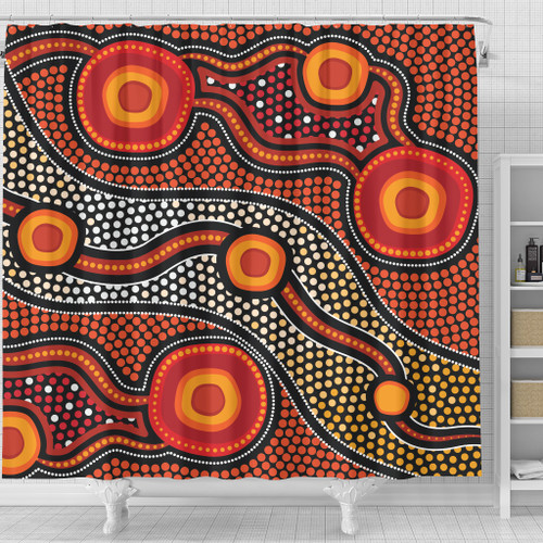 Australia Aboriginal Inspired Shower Curtain - Orange Aboiginal Inspired Dot Painting Style