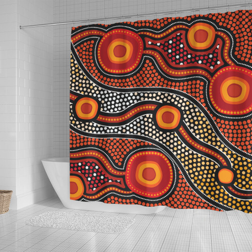Australia Aboriginal Inspired Shower Curtain - Orange Aboiginal Inspired Dot Painting Style Australia Aboriginal Inspired Shower Curtain - Orange Aboiginal Inspired Dot Painting Style